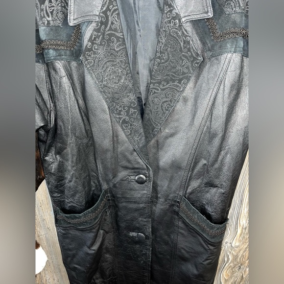 Vintage 80s Winlit black leather trench coat - Picture 4 of 10